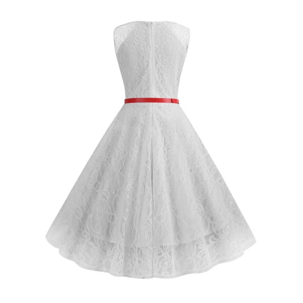 Dame Blonde Retro Rockabilly Midi Kjole 50-talls 60-talls Kveldsfest Swing Sommerkjole Hvit White S
