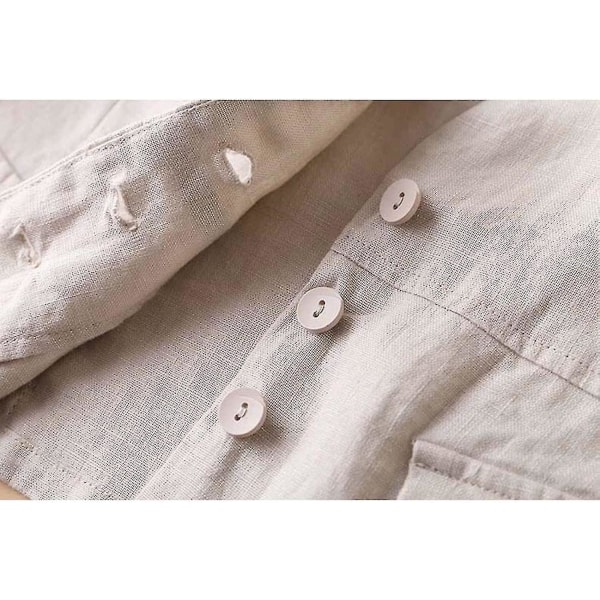 Dam Bomull Linne Väst Ledig Lös V-ringad Ärmlös Väst Jacka Beige 2XL