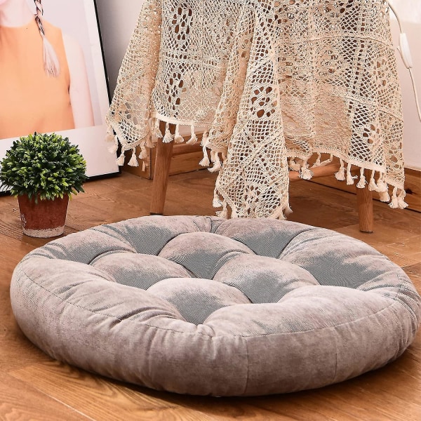 Rund Solid Farge Gulvpute, Tuftet Meditasjonspute Kompatibel Med Sitteplasser På Gulv Tykk Sittepute Meditasjonspute Kompatibel Med Yoga L Grey