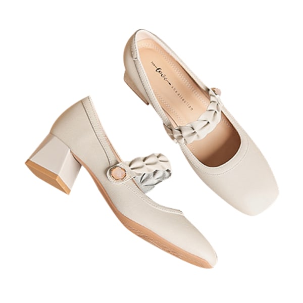 Kvinnor Mary Jane Klackar Ankelrem Pumps Chunky Klänningsskor Beige Beige 38