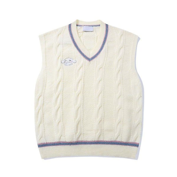 Tegneserie Strikket Sweater Kawaii Sanrio Cinnamoroll Sweater Vest Løs Casual Broderet Sweater Efterår Vinter Top Fødselsdagsgave M 45-50KG Cinnamoroll-3