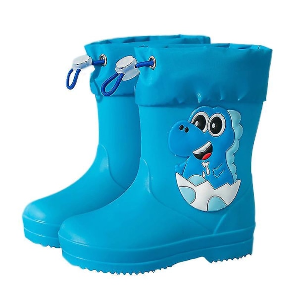 Lett Regnstøvel til Jenter med Snøring, Utendørssko, Pustende Støvel til Midt på Leggen Plush Lined Yellow Dinosaur EU 29.5