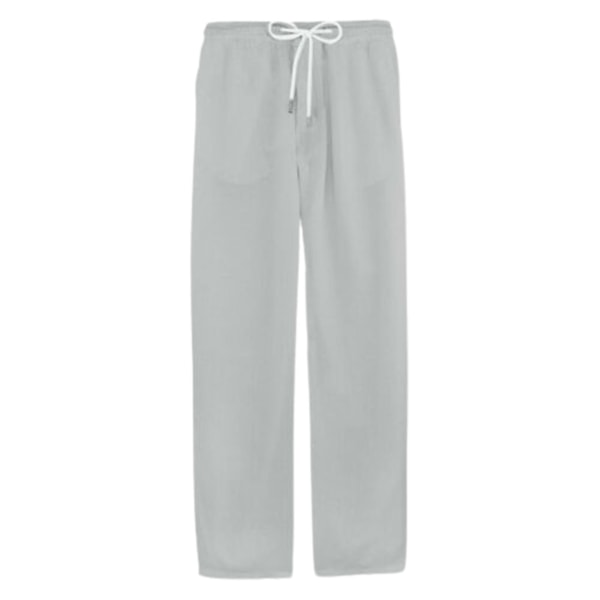 Herre Bomuld Hør Bukser Afslappet Snøre Strand Yoga Løse Lange Bukser Gray 3XL