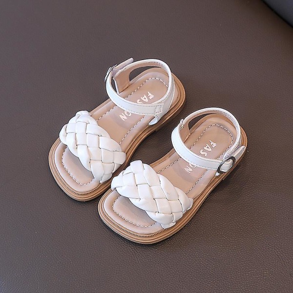 Sandaletter för flickor, sommar, flätade, semester, fyrkantig tå, söta barnsandaler, beige, gula, 21-36, PU-läder, fashionabla barnsliders Beige 33 insole20.2CM