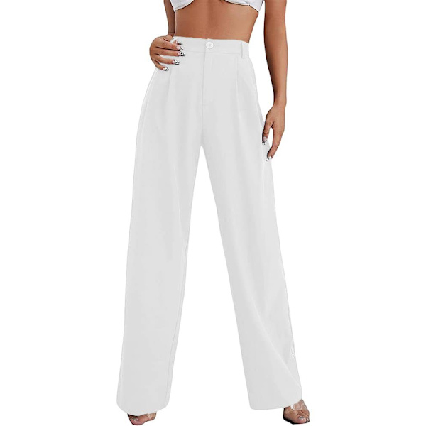 Dam Wide Leg Byxor Hög Elastisk Midja Bak Business Arbetsbyxor Långa Raka Kostymbyxor white M