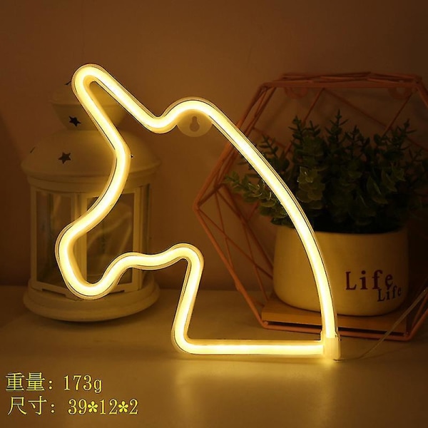 LED Neon Lys Veggkunst Skilt Soveromsdekor Regnbue Hengende Nattlampe Hjemmefest Høytidsdekor Julegave Unicorn