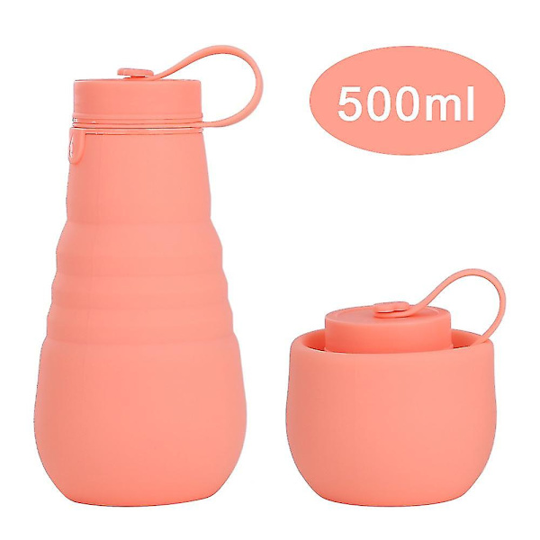 Hopfällbar vattenflaska, hopfällbar silikonresevattenflaska, dricksflaska för gymcamping, vandring, sport, BPA-fri Pink