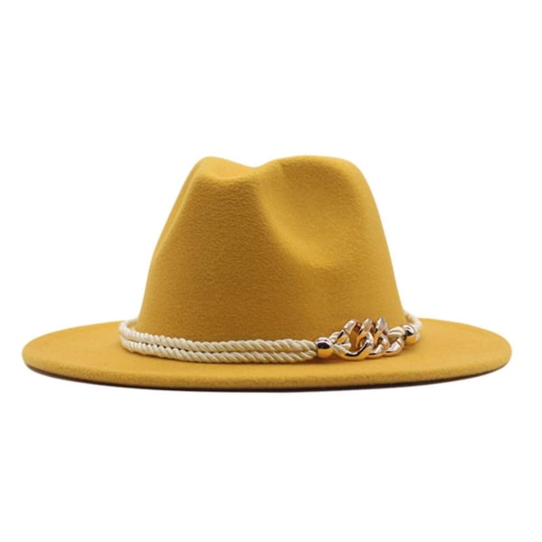 Dame Klassisk Bredbremmet Floppy Panama Ull Fedora Hatt yellow