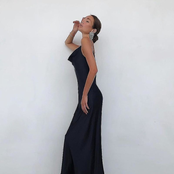 Sexy Slip Maxi Sommerkjoler for Kvinner Hvit Elegant Kveld Bryllupsgjest Lang Festkjole Spaghettistropp Ryggløs Kjole White M