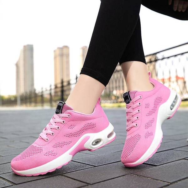 Snörträningsskor för kvinnor Löpargymnastiksneakers Bekväma mjuksulor Promenadsportskor som andas Pink 38