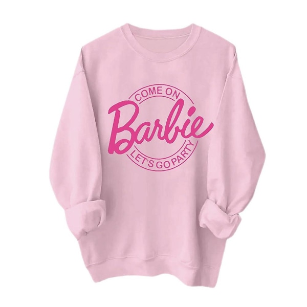 Barbie Tema Sweatshirt Kvinder Bogstav Trykt Pink Power Langærmet Pullover Sweatshirts Toppe Pink XL