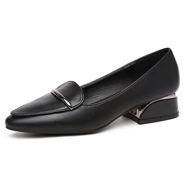 Dam Patent Läder Loafers Handgjorda Spetsiga Tå Läder Bekvämt Slip On Damskor black 35