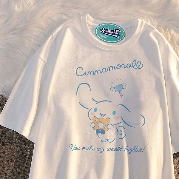 Fashion Kawaii Sanrios Kortärmad Söt Mjuk Cinnamoroll Tecknad Anime Vilt Tryck Kortärmad Plyschleksaker För Flickor Gåvor XL 15