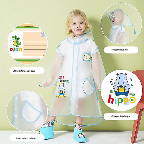 Hel Cartoon Dinosaur Barne Regnponcho Vanntett Hippo XL