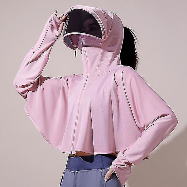 Sommar solskydd kappa solskärm huva skugga topp anti uv is silke sport kylning kläder Pink