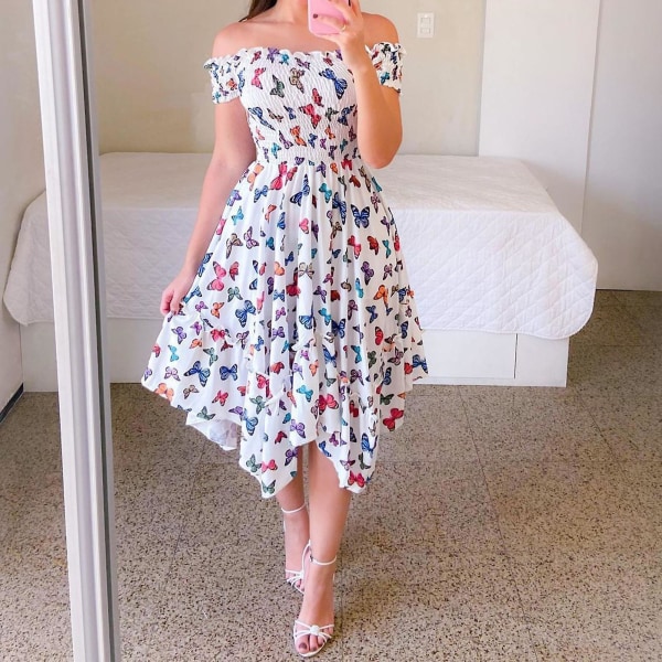 Dame Blomsterprint Off Shoulder Kjole Elegant Stropløs Maxikjole Til Strandbrug Violet M