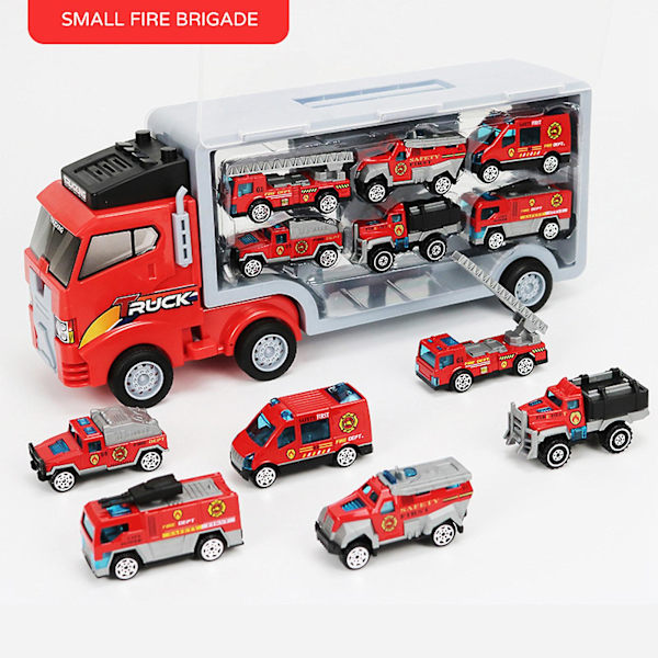 Lastbilsset med 6 gjutna fordon, lastbilsleksaker, bilar för flickor, pojkar och småbarn Fire Control