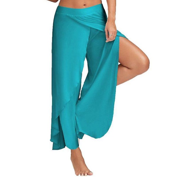 Dame Bukser med Brede Ben Løse Fitness Yoga Split Bukser Mandala Åben Ben Bukser Komfortabel Gypsy Hippie Aladdin Harem Bukser light blue 2XL