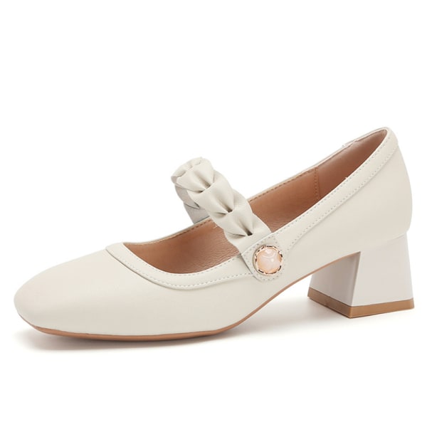 Kvinnor Mary Jane Klackar Ankelrem Pumps Chunky Klänningsskor Beige Beige 37