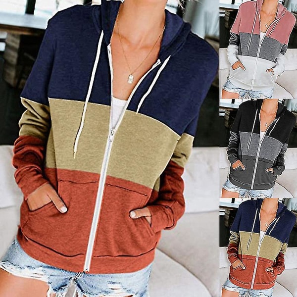 Dame Casual Color Block Hættetrøjer Toppe Langærmet Snøre Pullover Sweatshirts Med Lomme(r) (s-3xl) A Black L