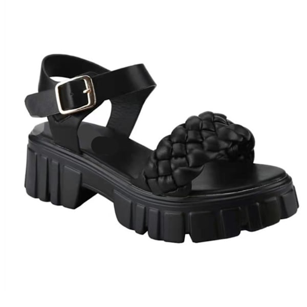 Dam Sandaler med Öppen Tå Remmar Platåskor Ankelrem Spänne Black 43