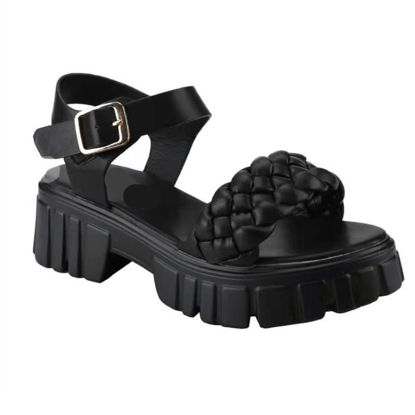 Sandaler med åpen tå for kvinner, sko med stropper og plattform, ankelstropp med spenne White 39