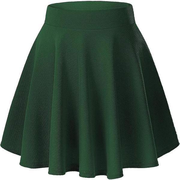 Dame Basic Alsidig Strækbar Udsvinget Casual Mini Skater Nederdel Green M