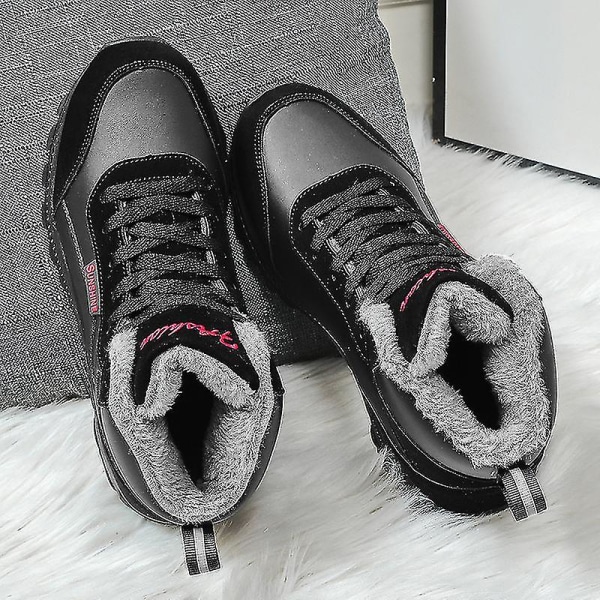 Dam Snow Boots Vinterstövlar Ankel Boots Damstövlar Varma Päls Anti-Slip 2K2133 BlackRed 37