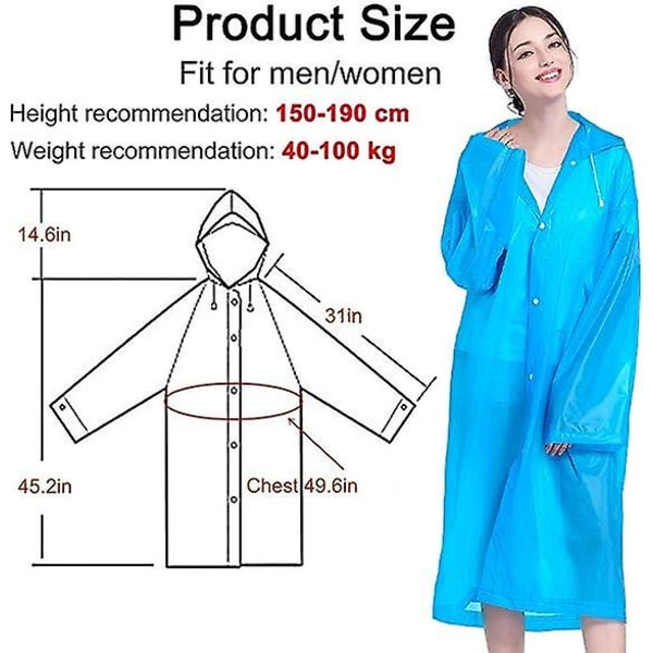 Voksen Regnfrakk Gjenbrukbar, Unisex Nødregnfrakk, Regnfrakk Med Hette Og Snøring blue XL
