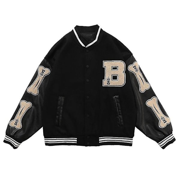 Varsity Baseball Bomber Jakke Kvinder Hip Hop Harajuku Bone Bogstav Patchwork Læderjakker Streetwear Mænd Unisex College Frakker L