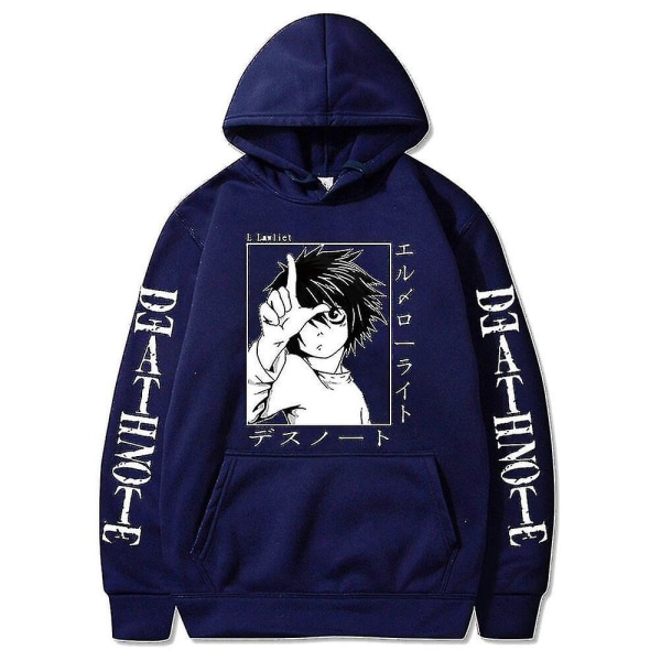 Anime Death Note Luvtröja Dam Rolig Pullover Sweatshirts Harajuku Hip Hop Huvtröjor Dam Navy Blue M