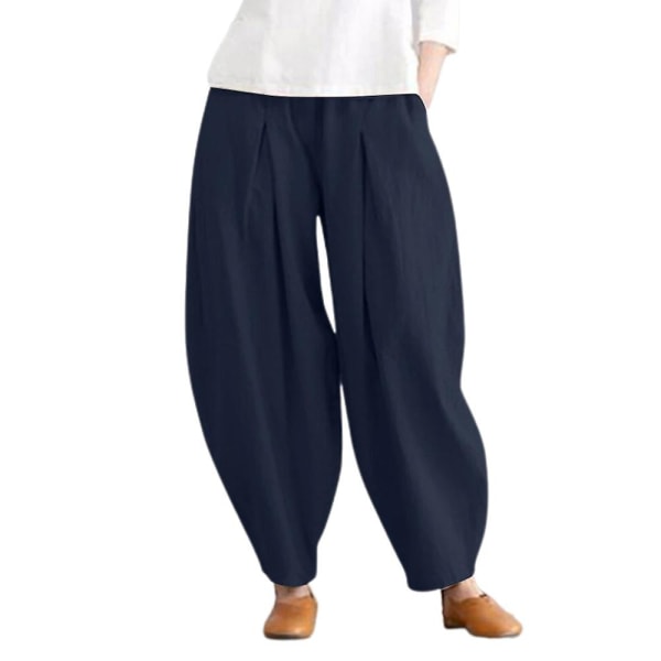 Dame Bomull Lin Look Harem Bukser Baggy Ali Baba Lange Bukser Pluss Størrelse Blue M
