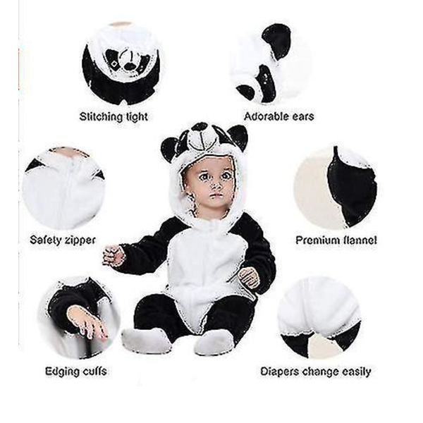 Unisex Dyrekostume Vinter Efterår Flanel Hætte Jumpsuit Panda 70
