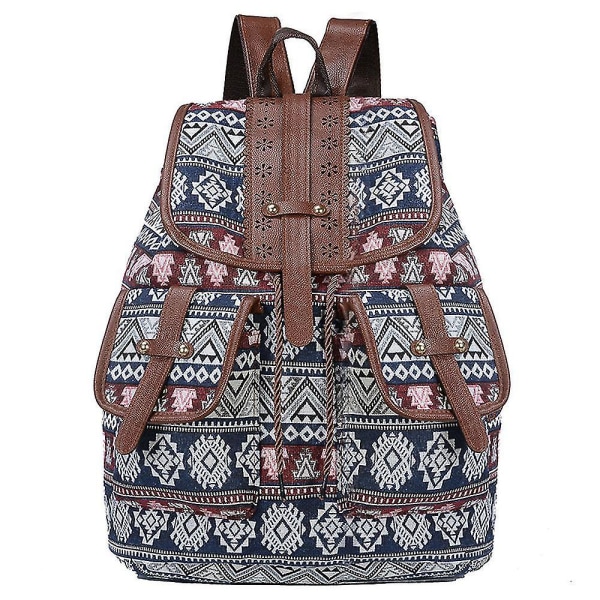 Etnisk stil retro mönster ryggsäck canvas damväska mode personlighet resor dragsko liten B color-1