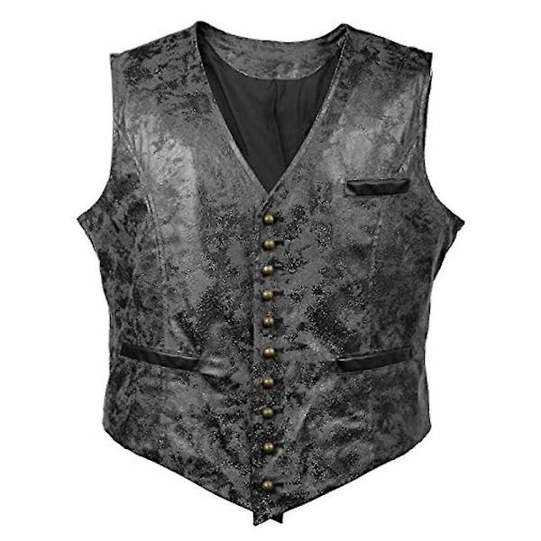 Herrväst i enfärgad sammet med konstläder Black S