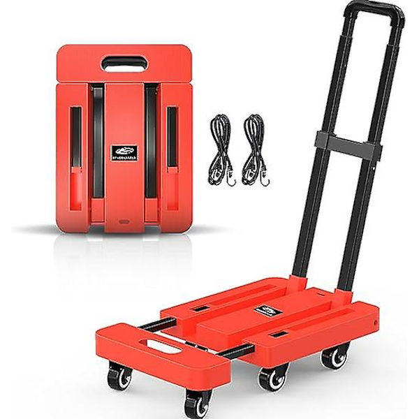 Sammenklappelig vogn, 500 Lb kraftig bagagevogn, multifunktionel platformsvogn med 6 hjul, bagagevogn, rejser, mobil, shopping, kontorbrug red