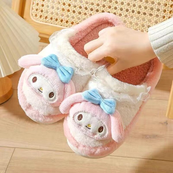 Tegneserie Kawaii Sanrios Cinnamoroll Hello Kittys My Melody Plysj Bomull Tøfler Søte Innendørs Hjem Sklisikre Varme Bomull Tøfler 36-37 My Melody