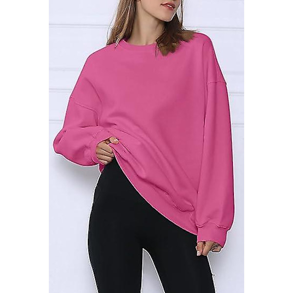 Naisten Oversized Collegepaidat Hupparit Fleece Pyöreä Kaula-aukko Villapaidat Rento Mukava Syysmuoti Asut Vaatteet Pink M