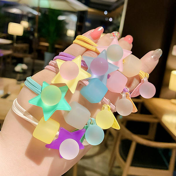 5 stk./sett Stram Geometrisk Stjerne Fargerik Perle Høy Elastisk Hårbånd Hårstrikker Hårtilbehør for Daglig Bruk 5pcs