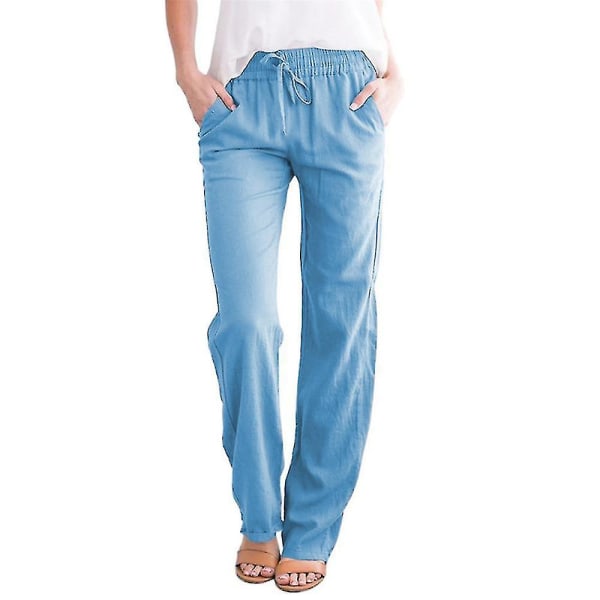 Dame Vide Ben Palazzo Bukser Løse Hør Snøre Cropped Bukser Apricot XL