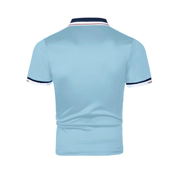 Kortermet poloskjorte for menn, sommer, fritid, knapp, V-hals, krage, T-skjorte, sport, golf, slim fit topper Lake Blue 2XL