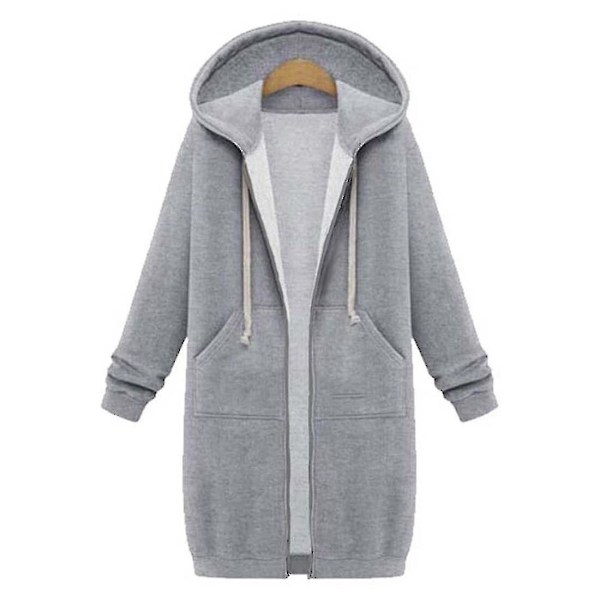 Ledig Dam Långa Huvtröjor Sweatshirt Jacka Dragkedja Ytterkläder Huvjacka Ytterkläder Toppar-b Light gray 4XL