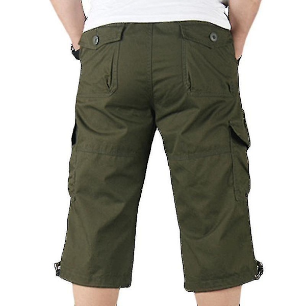 Herre 3/4 Lange Elastiske Shorts Talje Cargo Combat Trekvart Bukser Army Green 3XL