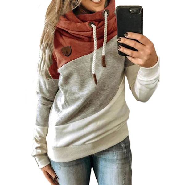 Dame Colorblock Hættetrøje Sweatshirt Langærmet Vinter Casual Høj Hals Hætte Pullover Toppe Plus Size Orange L