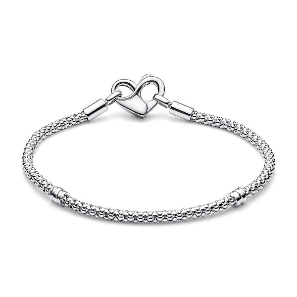 100% 925 Sterling Silver pan Moments Besatt Kedjearmband Passar Berlocker DIY Kvinnor Hjärta Gåvor 19cm
