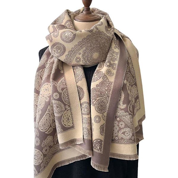 Moderigtige tørklæder til kvinder med tykt, varmt imiteret cashmere cashewblomsterdesign til koldt vejr, udendørs skiløb og cykling Gray