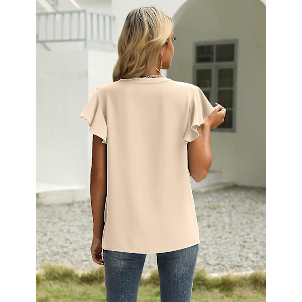Dam Sommar Casual Delad V-ringning Chiffongblusar Lös Tunika Kortärmade Toppar 07light Khaki Medium