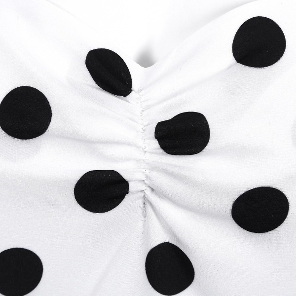 Retro reiseinspirert damekjole med bølget kant, korte ermer og prikkemønster, midilang White L