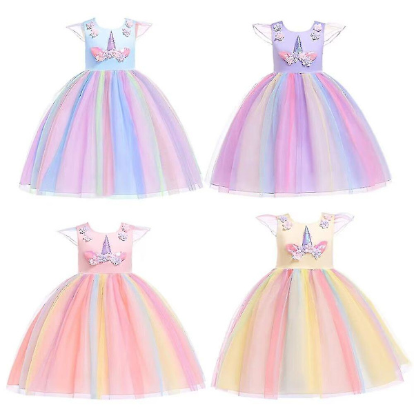 Børn Piger Prinsesse Kjole Fødselsdag Cosplay Fest Enhjørning Eventyr Bryllups Nederdel Pink 120cm (4-5Years)