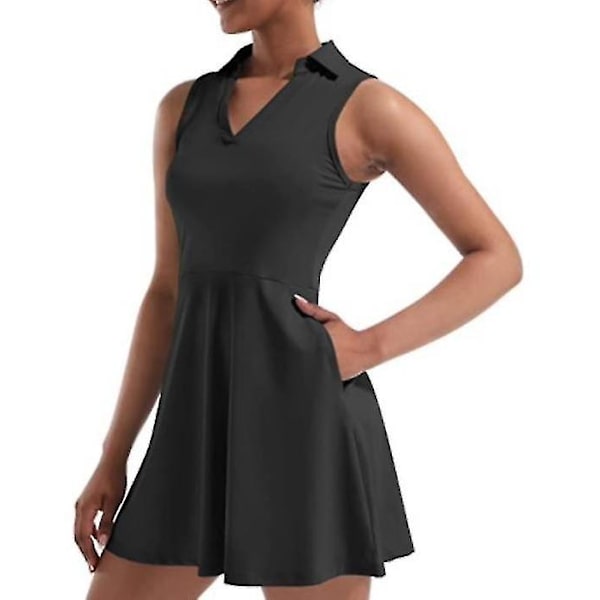 Tennisklänningar Golfklänningar Med Inbyggda Shorts black m